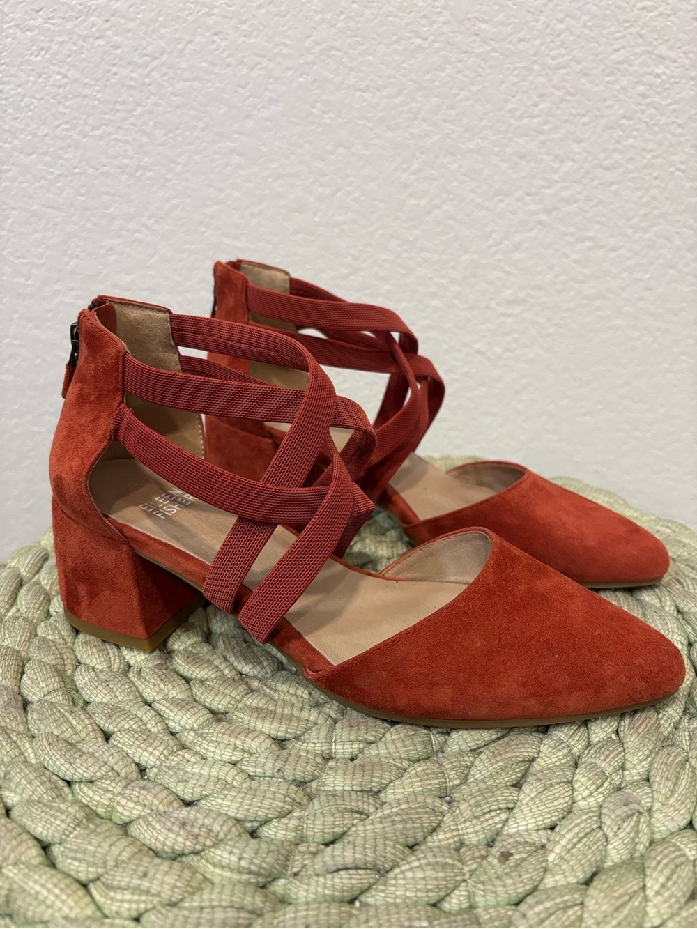 NEW Eileen Fisher Juku Terracotta Suede Strappy Block Heel Pumps Size 7